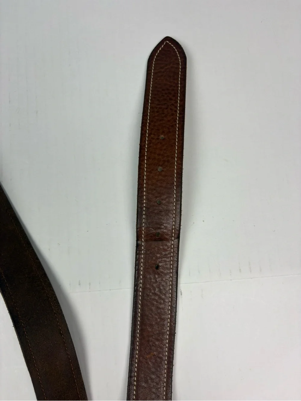 Italian Men Size 40 Belt Brown Leather Solid Brass Silver Tone Buckle Adjustable
